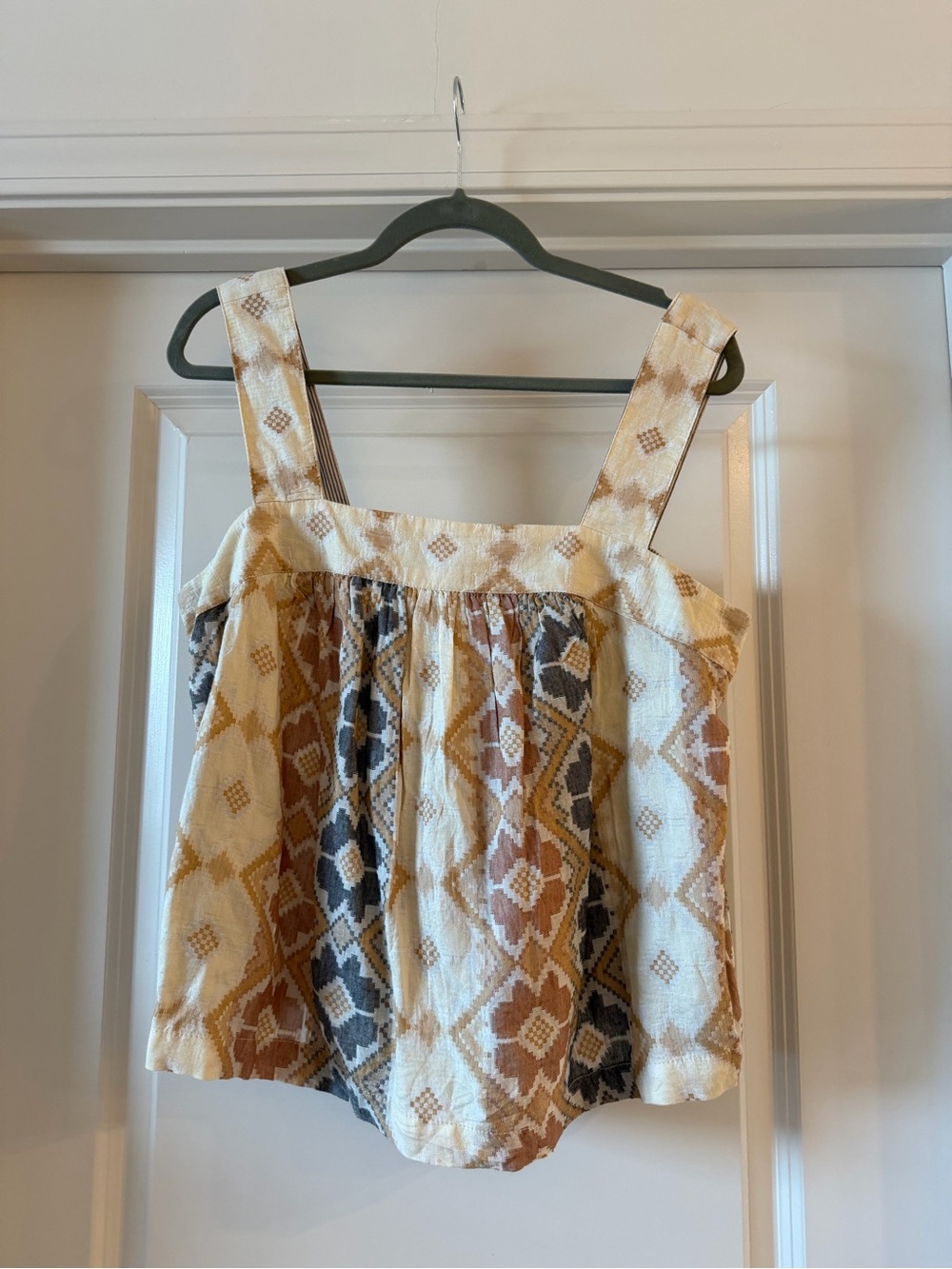 Anthropologie Geo-Print Square Neck Camisole - Cream, Mustard, Rust, Gray